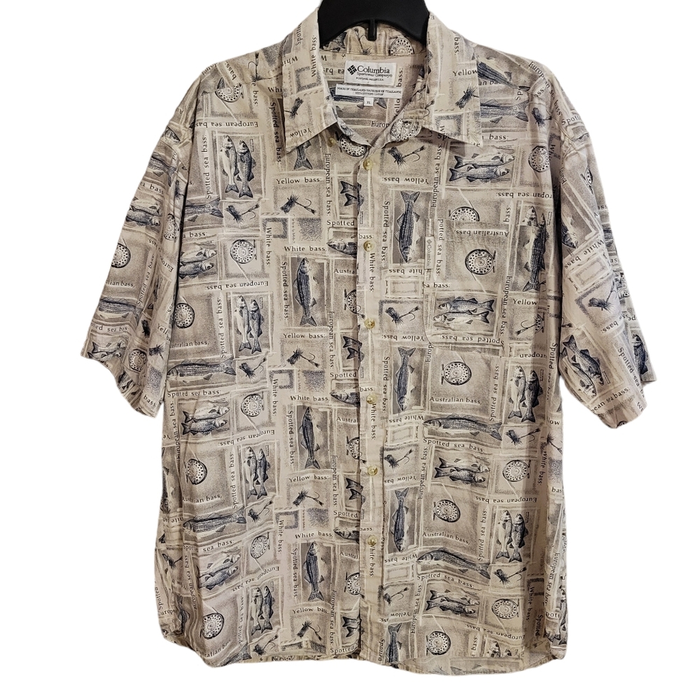 Columbia Fishing Print Cotton Button Down Shirt